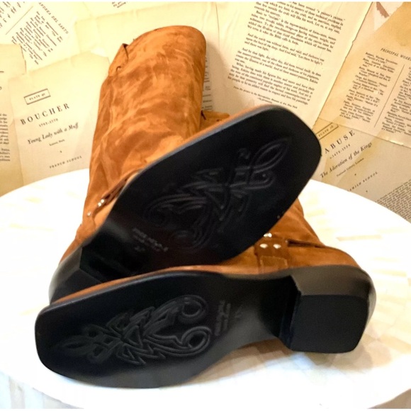 Free People Lockhart Harness Tall Boots Western Pull On Tan Brown Suede - Picture 9 of 9